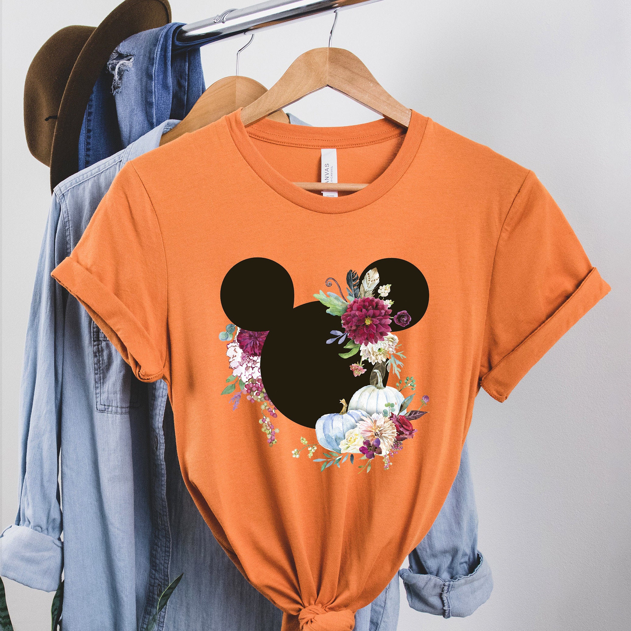 Disney Shirts Floral Disney Ears Shirt Pumpkin Shirt Fall  Etsy
