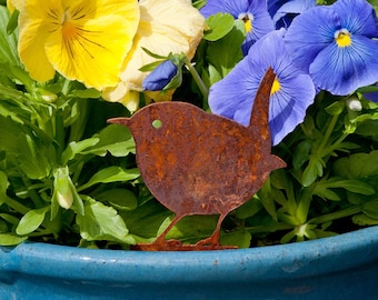 Metal Wren, Wren Lawn Ornament, Plant Pot Ornament, Garden Gifts, Rusty Garden Bird, Garden Ornament, Rusty Garden Metal Art, Ready To Rust