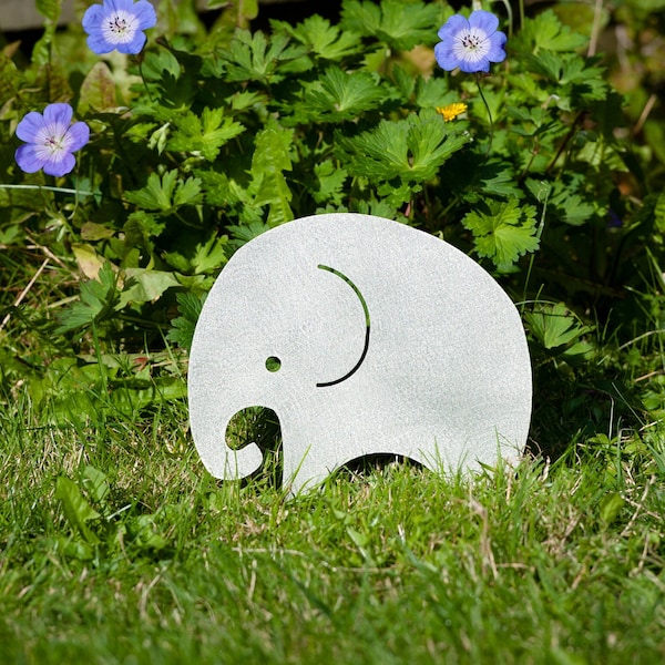 Stainless Steel Elephant Lawn Ornament, Ivory Anniversary Gift, Garden Plant Pot Decoration, Window Box Decoration, Elephant Garden Gift UK