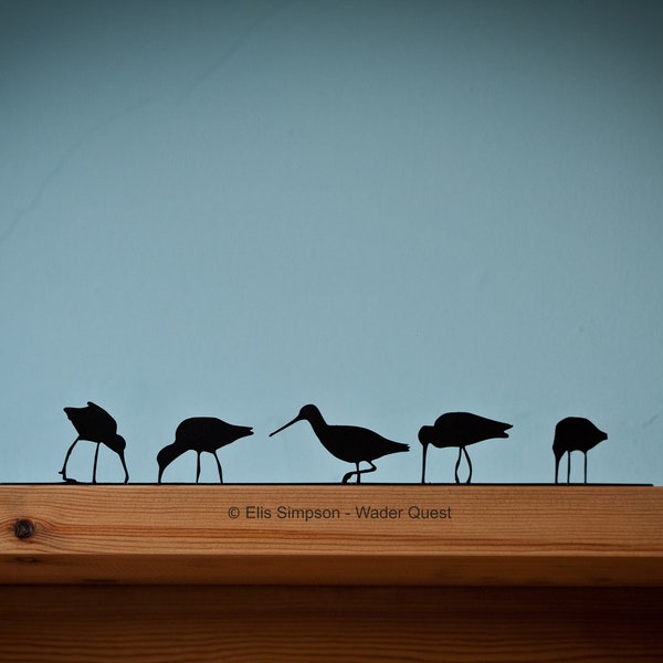 Flock of Godwits Silhouette, Mantelpiece Ornament, Wading Bird Shelf Sitter, Wading Bird Sculpture Ornament, Coastal Decor, Wading Bird Gift