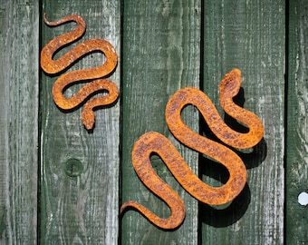 Metal Snake Wall Art, Rusty Garden Wall Art Decor, Rustic Fence Decoration, Snake Memorial Gift, Reptile Gift, Garden Gifts, Ready To Rust