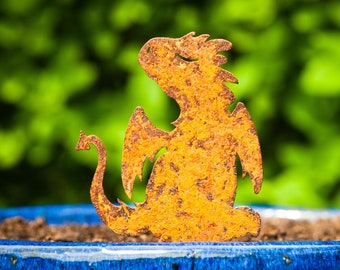Dragon Metal Plant Pot Spike, Rusty Garden Art, Flower Pot ornament, Window Box Decoration, Greenhouse Gift, Gardner Gift, Ready To Rust