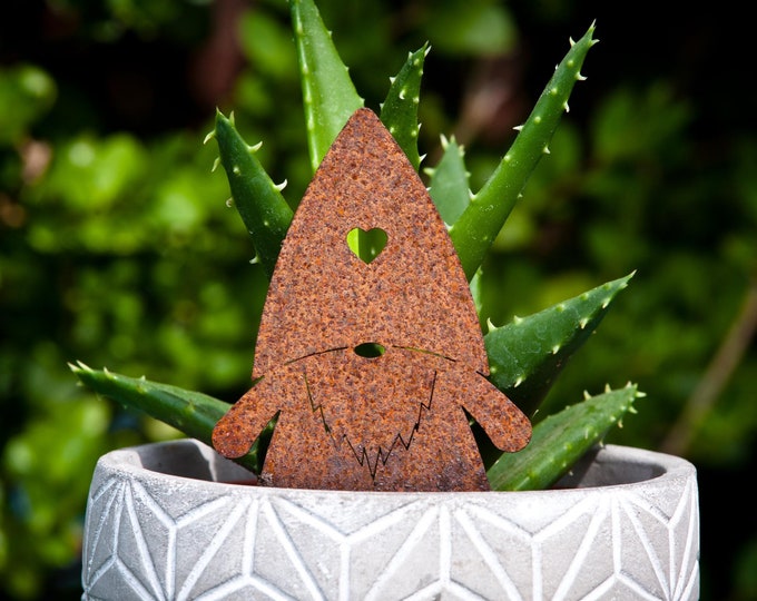 Scandinavian Christmas Gnome plant pot ornament, ready to rust metal garden decoration, window box, hanging basket, stocking filler gift