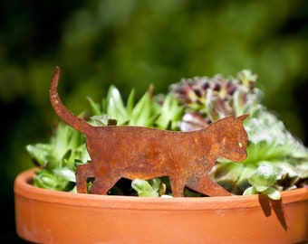 Kitten Plant Pot Spike, Rusty Metal Garden Art, Cat Memorial Gift, Flower Plant Pot Ornament, Window Box Decor, Garden Gifts, Ready To Rust