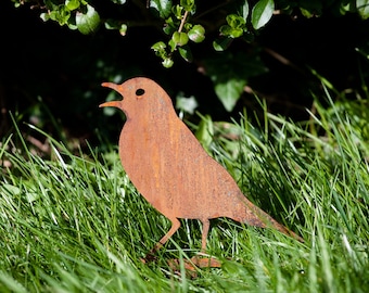 Metal Song Thrush Lawn Ornament, Rusty Metal Bird, Patio Pot Decoration, Garden Bird Gift, Rustic Garden Decor, Garden Gifts, Ready to Rust