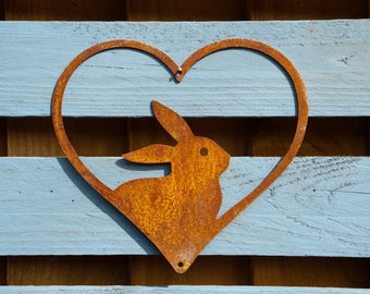 Rabbit Heart Wall Art, I Love My Rabbit Decor, Rabbit Memorial Gifts, Rusty Metal Wall Art, Garden Gifts, Rabbit Hutch Sign, Ready To Rust