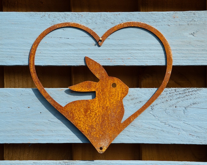 Rabbit Heart Wall Art, I Love My Rabbit Decor, Rabbit Memorial Gifts, Rusty Metal Wall Art, Garden Gifts, Rabbit Hutch Sign, Ready To Rust