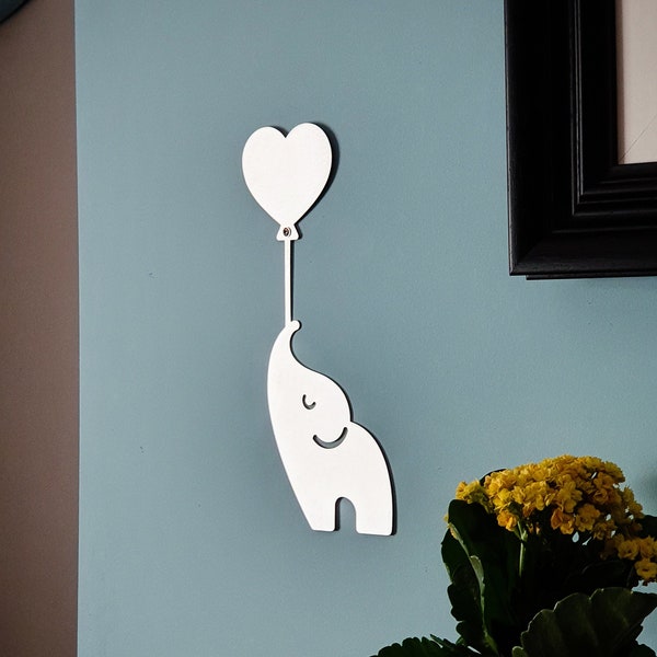 Stainless Steel Elephant Holding Heart Balloon Wall Art, Valentine gift, Ivory Anniversary Gift, 14th Anniversary Gift, Elephant Gift