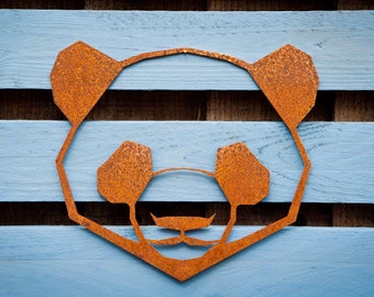 Rustic Metal Panda Fence Art: Ready to Rust Garden Decor