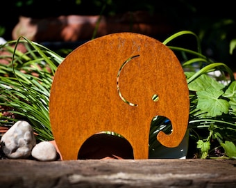 Rounded Elephant Lawn Ornament, Rusty Garden Plant Pot Decoration, Window Box Decoration, 14th Anniversary Gift, Garden Gift, Ready To Rust