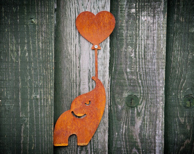 Elephant holding heart balloon, Ivory Anniversary Gift, Steel Anniversary Gift, Metal Fence Art, Wall Art, Garden Decoration, Pergola Decor