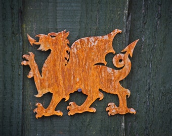 Small CYMRU Welsh Dragon – Rusty Metal Garden Art Decor – Fence / Tree / Pergola / Shed / Wall Decoration Ornament - Gift – Ready To Rust
