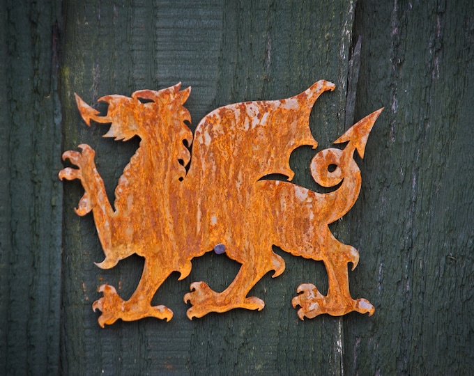 Small CYMRU Welsh Dragon – Rusty Metal Garden Art Decor – Fence / Tree / Pergola / Shed / Wall Decoration Ornament - Gift – Ready To Rust