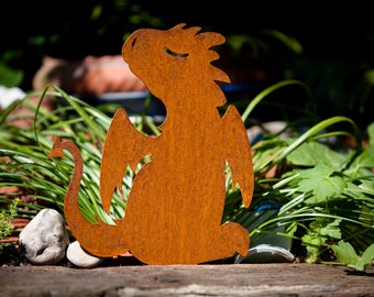 Dragon Metal Lawn Ornament, Rusty Garden Art, Plant Pot ornament, Window Box Decoration, Allotment Decoration, Gardener Gift, Ready To Rust