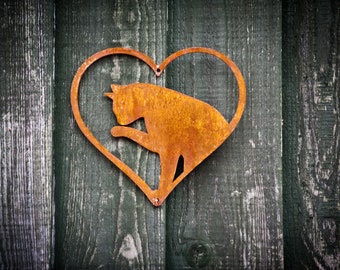 Cat Heart, I Love My Cat, Cat Wall Art, Cat Gifts, Cat Lover Gifts, Kitten Gift, Cat Memorial gift, Garden Decor, Feline Gift, Ready To Rust