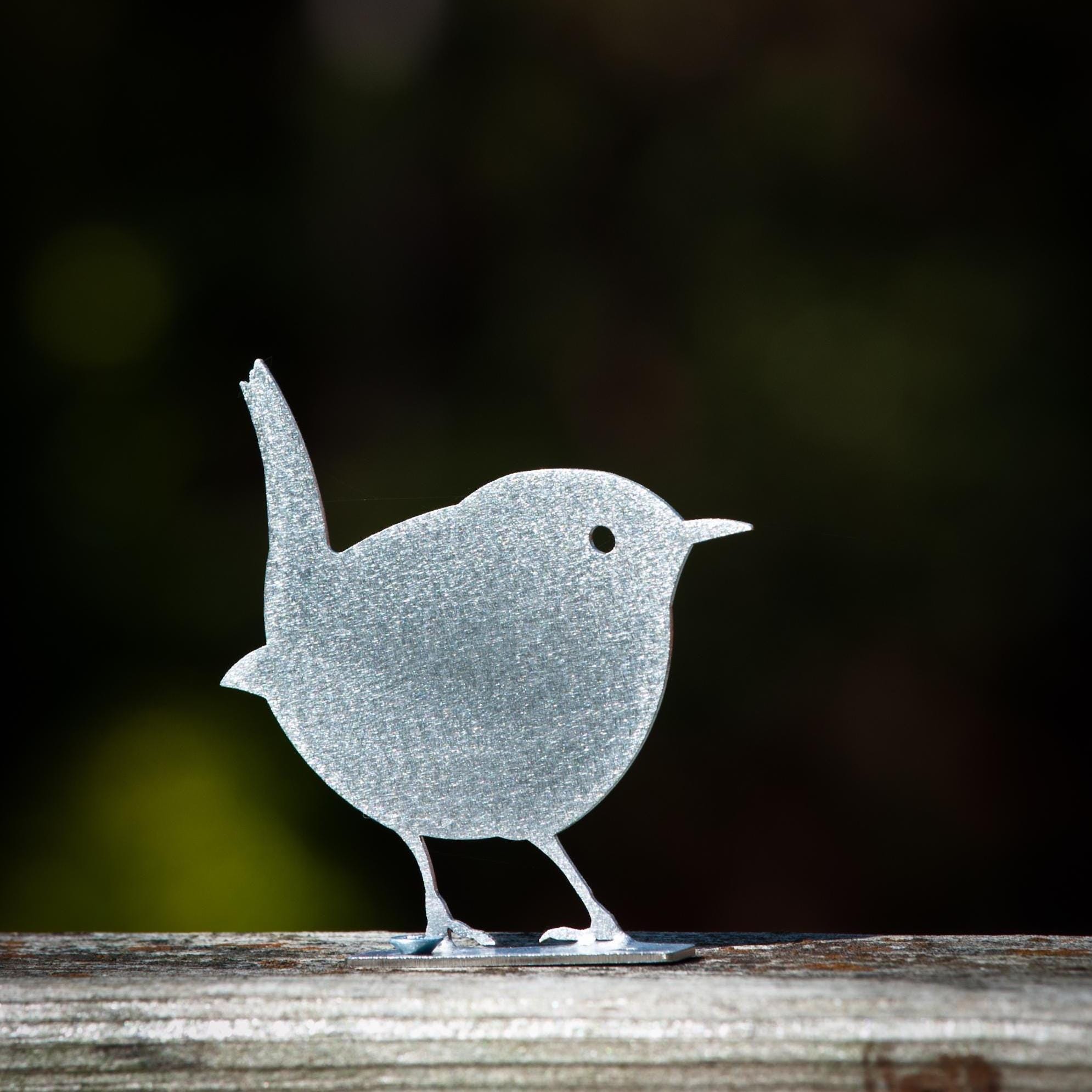 Stainless Steel Wren Fence Topper, Shiny Metal Garden Art, Indoor Decor ...