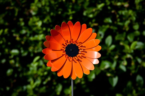 Handcrafted Orange Gerbera Daisy Metal Flower Stake, Garden Memorial