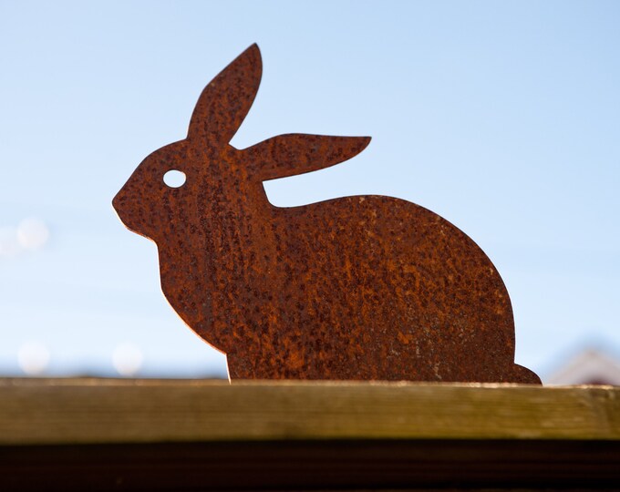 Cute Bunny Rabbit Lawn Decor, Rabbit Fence Topper, Pet Memorial Gifts, Rusty Metal Garden Art, Rabbit Gifts, Hutch Decor, Ready To Rust