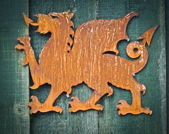 Large CYMRU Welsh Dragon – Rusty Metal Garden Art Exterior Decor – Fence Tree Pergola Shed Wall Decoration Ornament - Gift – Ready To Rust