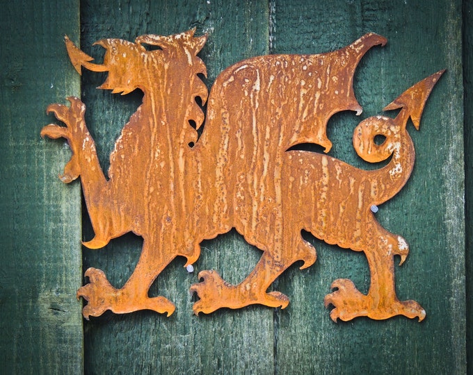 Large CYMRU Welsh Dragon – Rusty Metal Garden Art Exterior Decor – Fence Tree Pergola Shed Wall Decoration Ornament - Gift – Ready To Rust