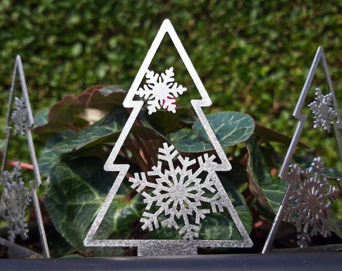 Sparkly Snowflake Christmas Tree Plant Pot Ornament, Patio Pot Decoration, Outdoor Christmas Ornament, Stainless Steel Christmas Decoration
