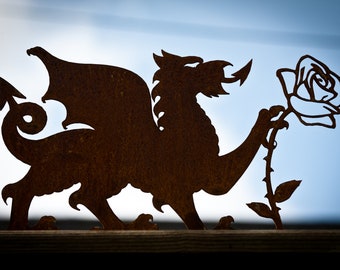 Welsh Dragon English Rose, Wedding/11th Anniversary Gift, Fence Topper, Gate Decoration, Pergola Ornament, Garden Gift, Ready To Rust