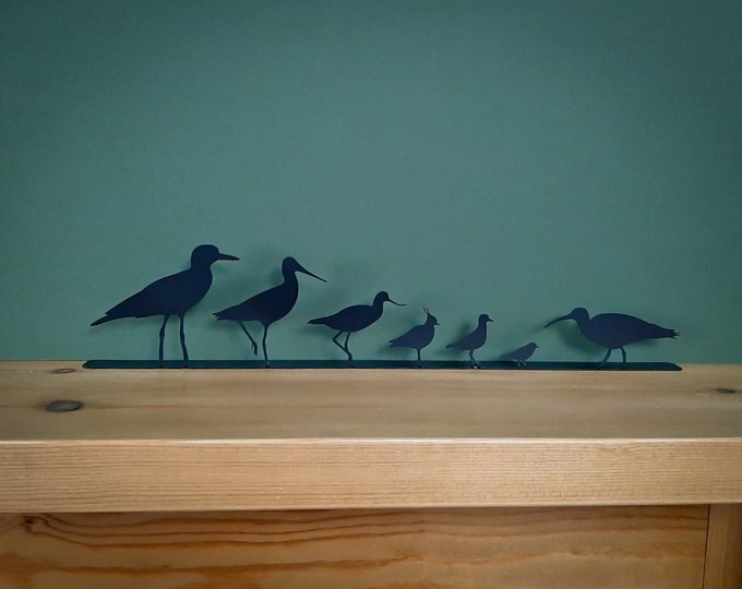 Large Flock of Wading Birds Silhouette, Curlew, Godwit, Avocet, Lapwing, Plover, Whimbrel, Mantelpiece Ornament, Shelf Sitter, Coastal Gift