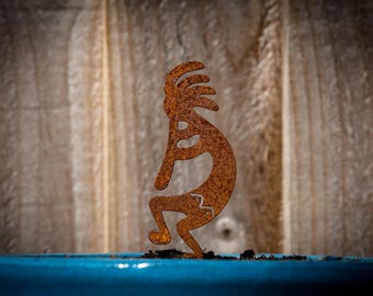 Kokopelli Plant Pot Decoration, Kokopelli Gift, Flower Plant Pot Ornament, Fertility Symbol Gift, Rustic Garden Art, Ready To Rust