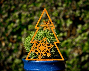 Metal Snowflake Christmas Tree Ornament, Rustic Snowflake Garden Lawn Ornament, Patio Pot Decoration, Rustic Garden Christmas Decoration