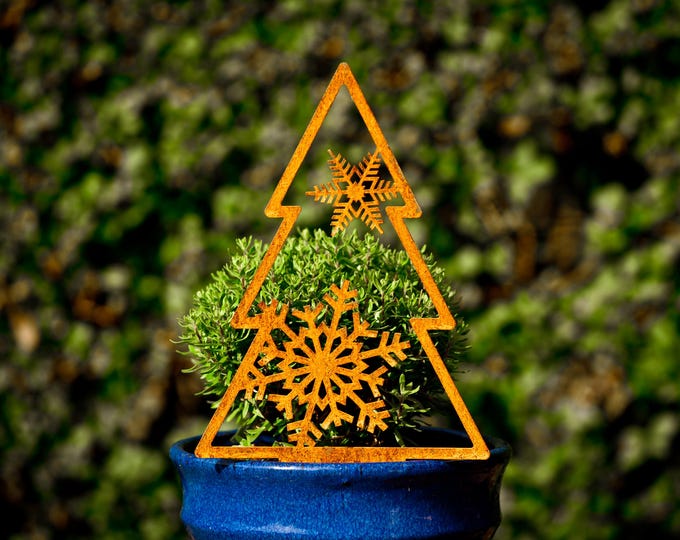 Metal Snowflake Christmas Tree Ornament, Rustic Snowflake Garden Lawn Ornament, Patio Pot Decoration, Rustic Garden Christmas Decoration