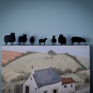 Black Sheep Silhouette Ornament, Flock of Sheep Mantel Decoration