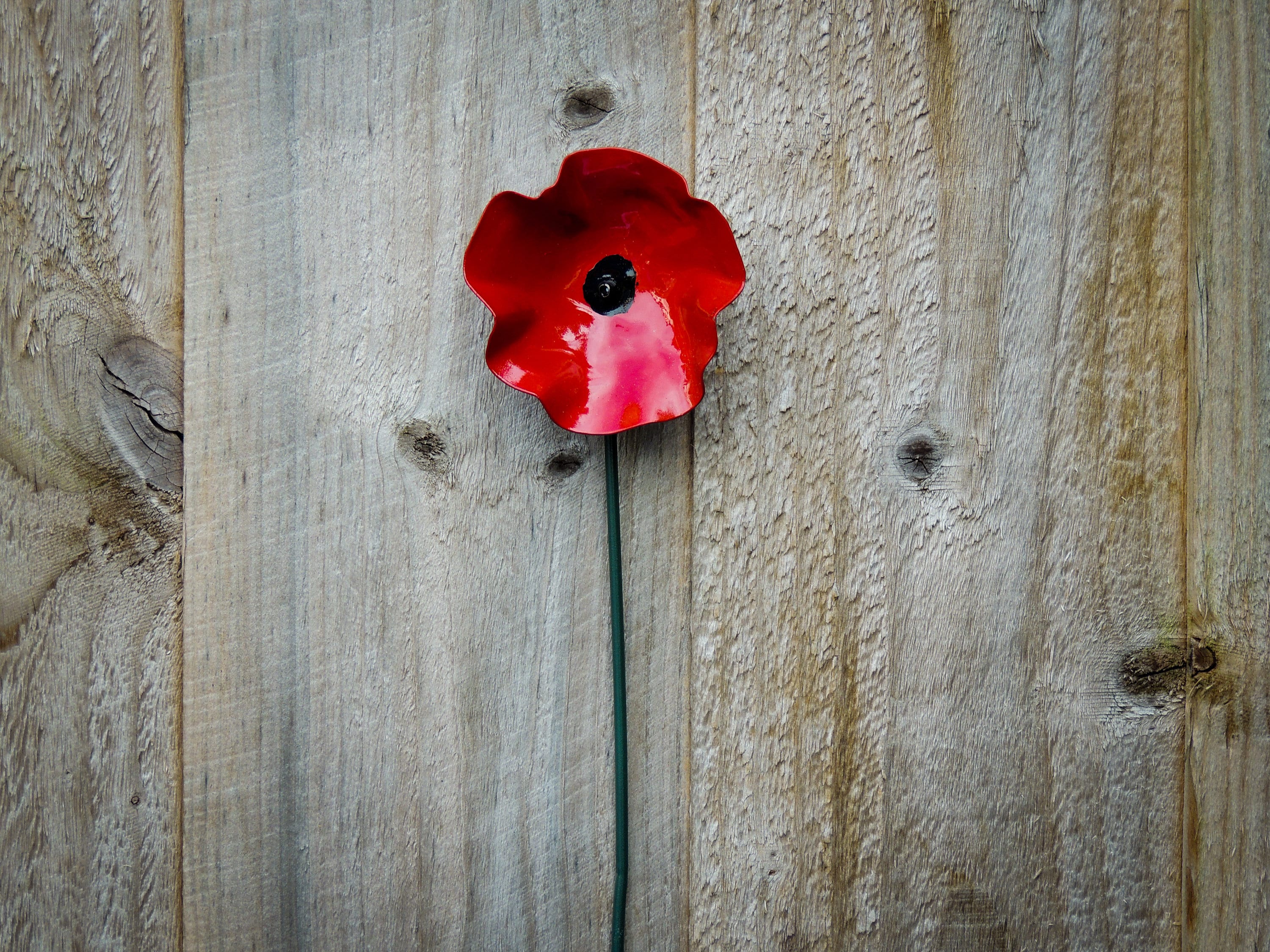 Red Poppy Metal Flower stem Garden or Indoor Decor Art Decoration