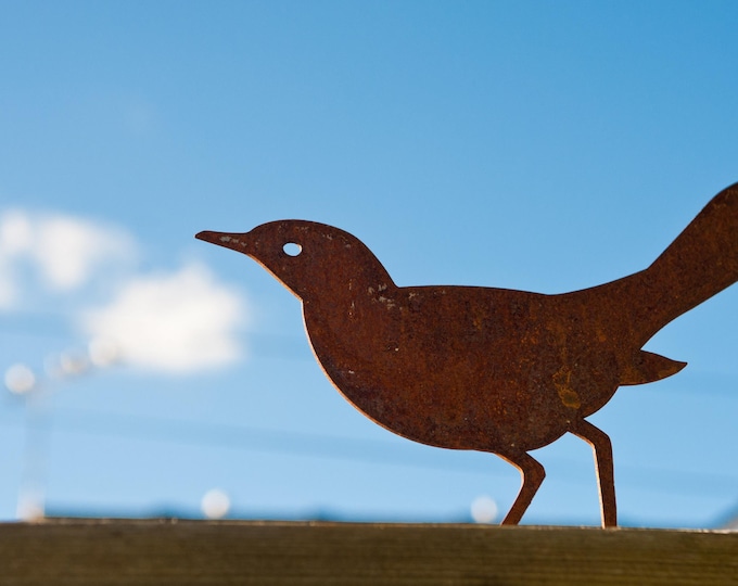 Metal Blackbird Fence Topper, Garden Bird Art, Ready To Rust