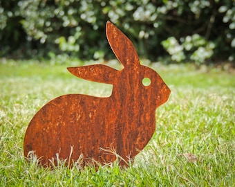 Cute Bunny Rabbit Lawn Decor, Rabbit Fence Topper, Pet Memorial Gifts, Rusty Metal Garden Art, Rabbit Gifts, Hutch Decor, Ready To Rust