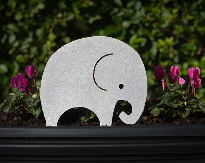 Stainless Steel Elephant Lawn Ornament, Ivory Anniversary Gift, Garden Plant Pot Decoration, Window Box Decoration, Elephant Garden Gifts UK