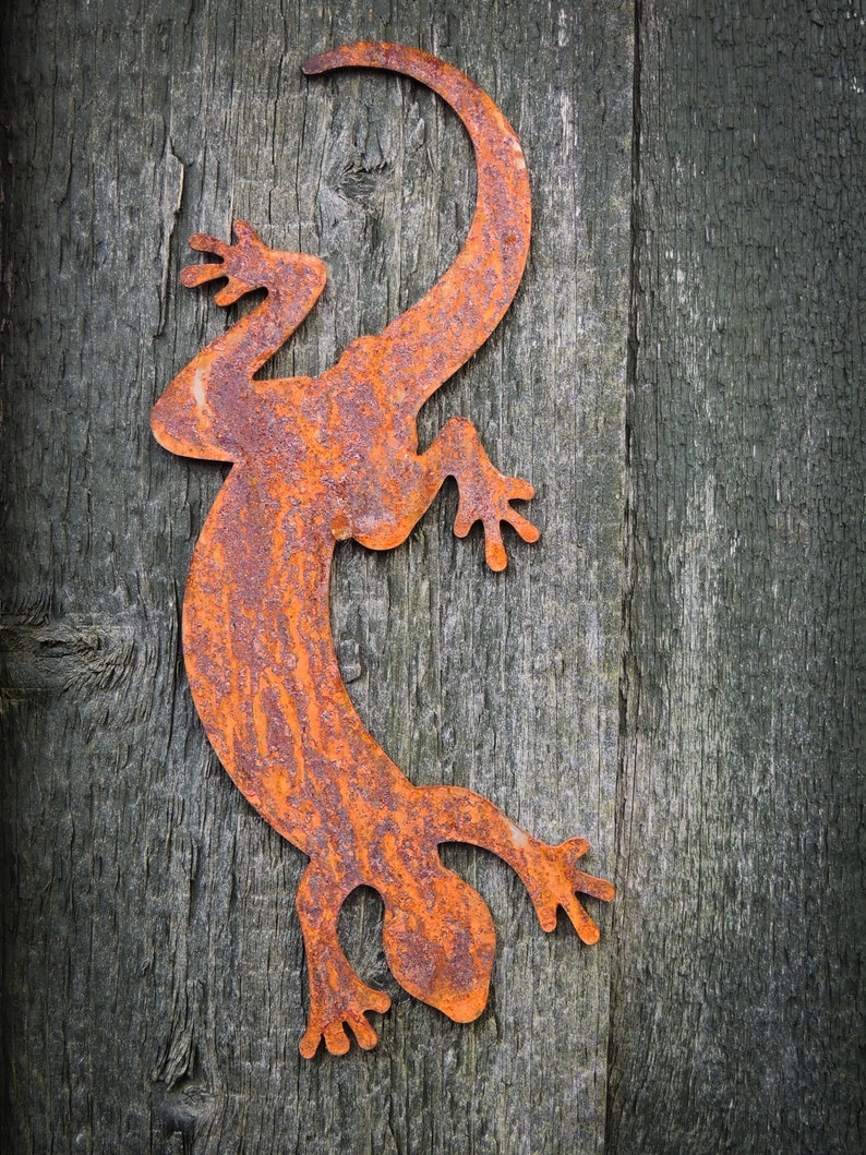 Metal Gecko Lizard Rusty Garden Art Decor Fence / Tree / Etsy UK