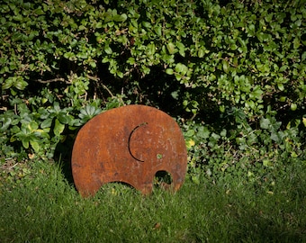 Rounded Elephant Extra Large, Garden Rusty Metal Sculpture, Lawn Ornament, Flower Border Art, 14th Anniversary Gift, Garden Gifts