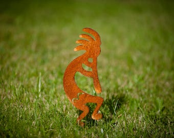Kokopelli Garden Stake – Rustic Metal Yard Art – Fertility Symbol Gift – Steel Anniversary Gift – Lawn Ornament – Wedding Gift