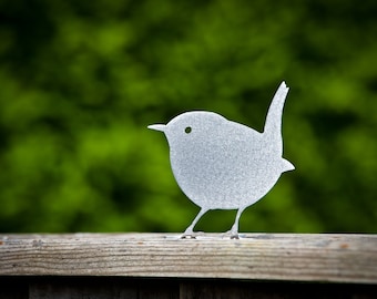 Stainless Steel Wren Fence Topper, Shiny Metal Garden Art, Indoor Decor, Pergola Decoration, Arbor Ornament, Shed, Tree, Wall, Garden Gift