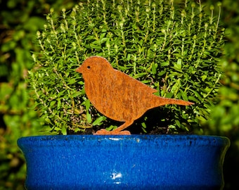 Metal Sparrow Plant Pot Decoration, Sparrow Lawn Ornament, Garden Bird Gift, Rustic Garden Decoration, Garden Metal Art, Ready to Rust