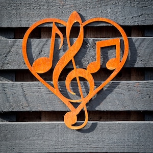 Music Heart Metal Wall Art, Garden Decor Gift, Ready to Rust