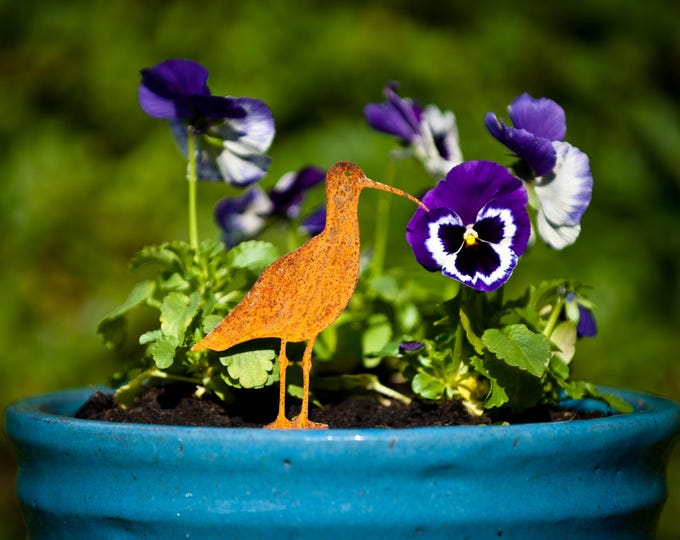 Curlew Plant Pot Ornament, Coastal Decoration, Wading Bird Gift, Bird Gift, Curlew Gift, Seaside Decor, Plant Pot Decoration, Garden Gifts