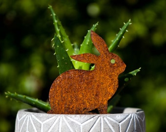 Cute Bunny Rabbit Plant Pot Ornament, Metal Garden Art, Pet Memorial Gifts, Plant Pot Spike, Window Box Decor, Garden Gifts, Ready To Rust