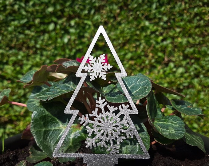 Sparkly Snowflake Christmas Tree Plant Pot Ornament, Patio Pot Decoration, Outdoor Christmas Ornament, Stainless Steel Christmas Decoration