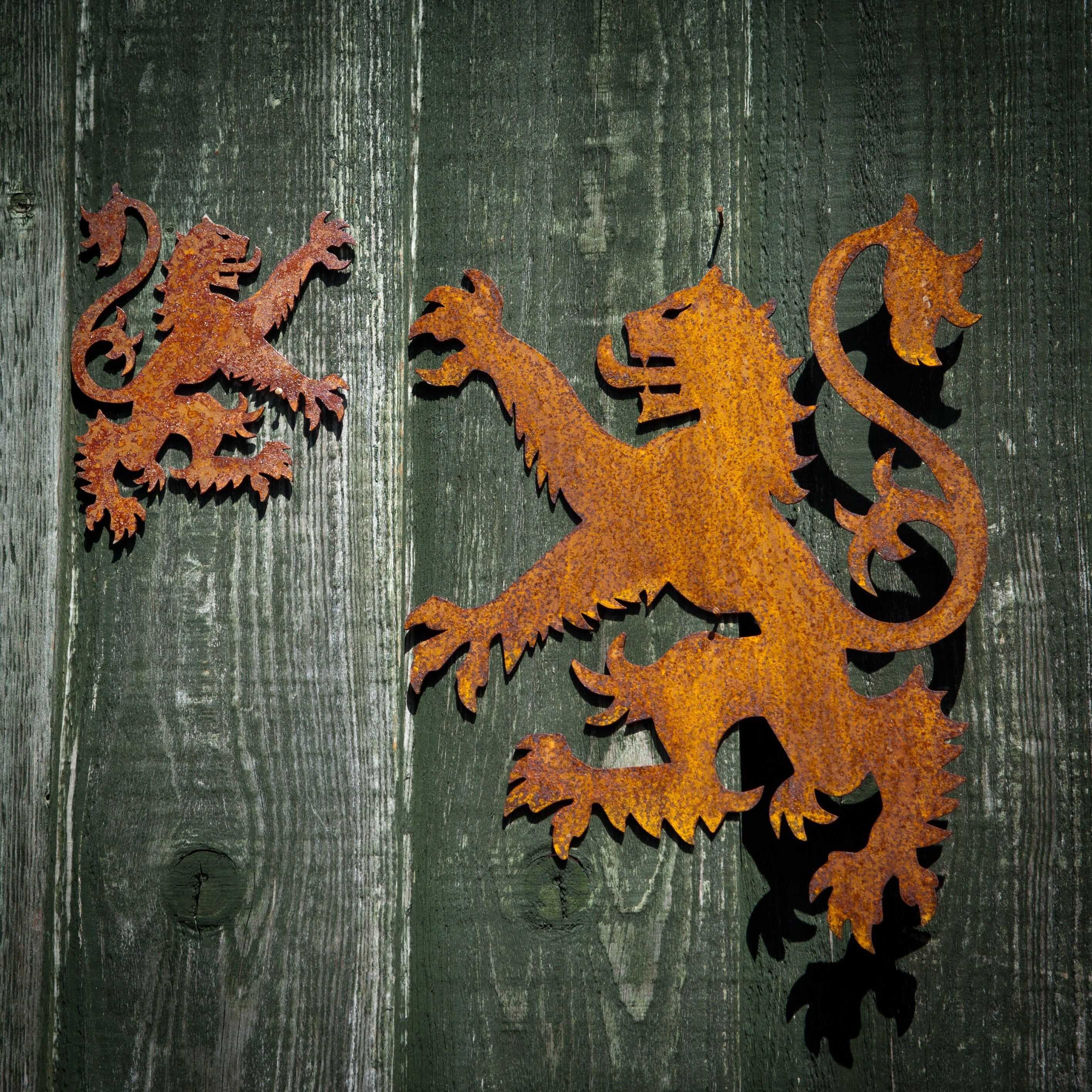 Scottish Lion Rampant Large & Small Rusty Metal Garden Art Exterior Decor Fence Pergola Shed