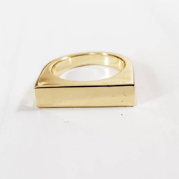 Gold Plated 90s Vibe Flat Top Blank Fimger Ring - Stamping or Engraving Blank for Jewelry Making - Wholesale Bulk Supples for Crafting