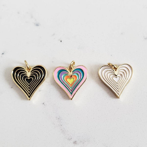 Enamel Heart Charm - Gold Plated Rainbow Heart - Jewelry Supply - Pendant for Jewelry Making - Wholesale for Crafting - Bulk Keychain Charm