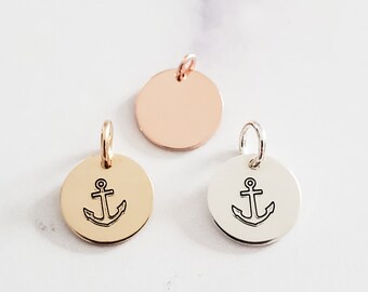 Anchor Charm - Gold Filled & Silver Circle Tag -  Necklace or Earring Discs - Custom Engraving for Jewelry Makers - Stamping Supply