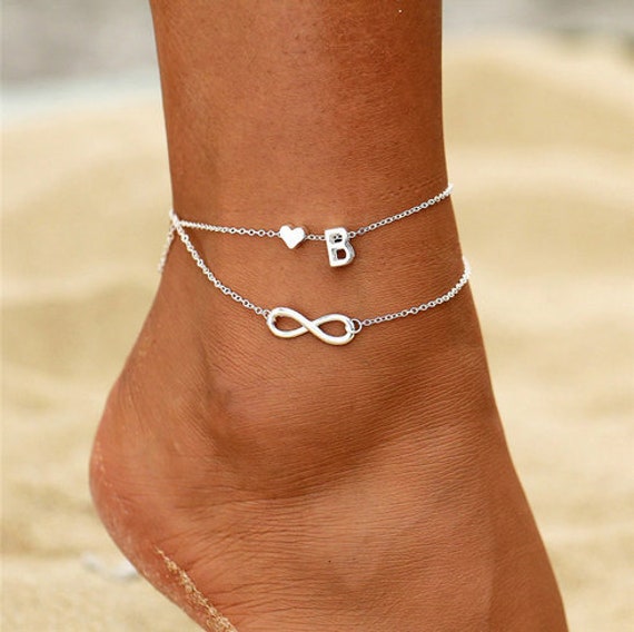 Silver initial anklet best sale