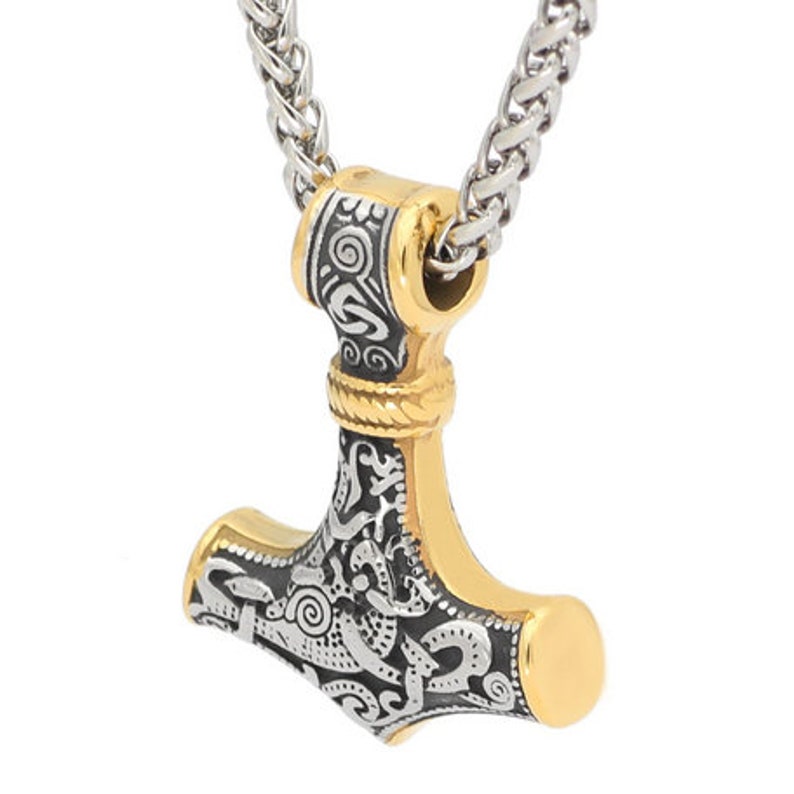 Nordic Amulet Viking Jewelry 316L Stainless Steel Thor Hammer Odin/'s Wolves Mjolnir Amulet Viking Necklace